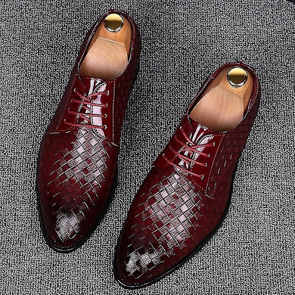 Herr Geometriska Röda Läder Oxfords för Affärer, Bröllop och Casual Kläder