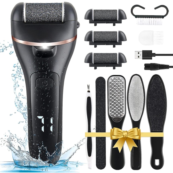 Elektrisk fotfil set, laddningsbart vattentätt hårborttagningsmedel (svart)