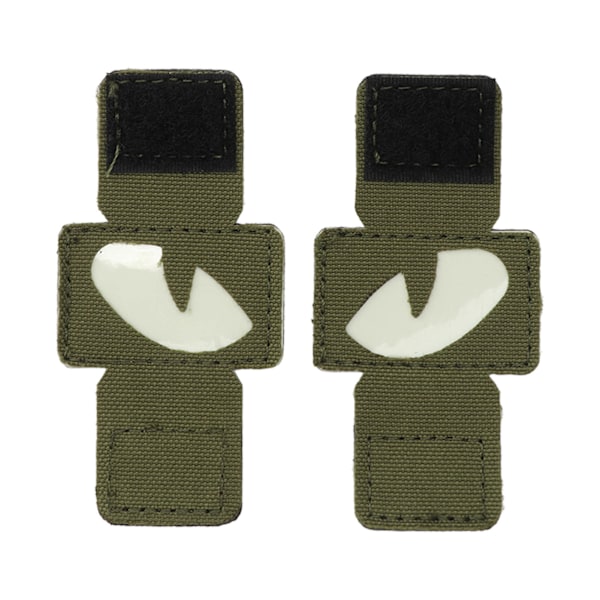 2 stk. Cat Eyes Patch Reflekterende Krog-og-Øje Design Canvas Lysende Cat Eyes Patch til Hatte Uniform Rygsæk Udendørsaktiviteter Nattevandringer Militærgrøn