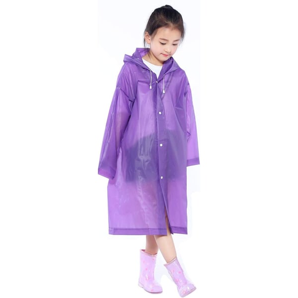 Regnfrakke Hætte til piger Klar Vandtæt Genanvendelig Purple