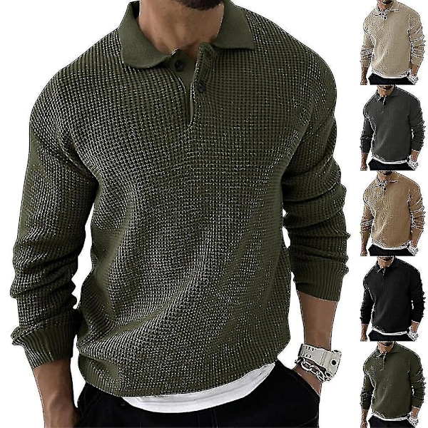 Mænds Strikket Polotrøje i Beige XXL