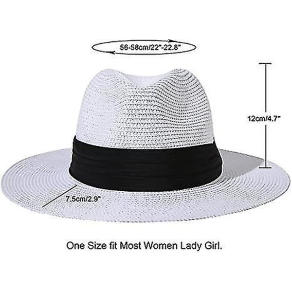Bredbremmet Hvid Strå Panama Fedora Hat Upf50+