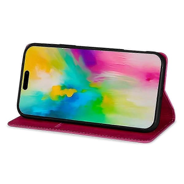Cover til iPhone 16 Plus, glitrende PU-læder + TPU med kortholder - Rosa Rose