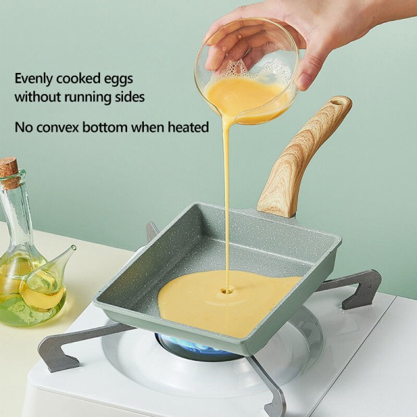 Maifan Stone japansk omelettpanne non-stick brødpanne med trehåndtak for matlaging av babymat, modell: Type 2