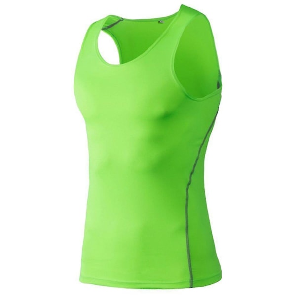 Män Plain Sports Gym Stretch Tank Tops Compression Base Layer Väst ärmlös väst fluorescent green XL