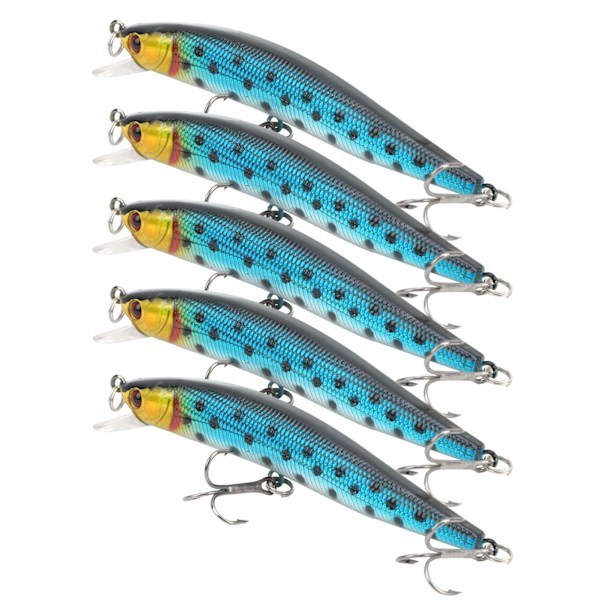 5 stk Kunstig Simulering Minnow Langkast Agnsnelle med Treble Hook Fisketilbehør 4#