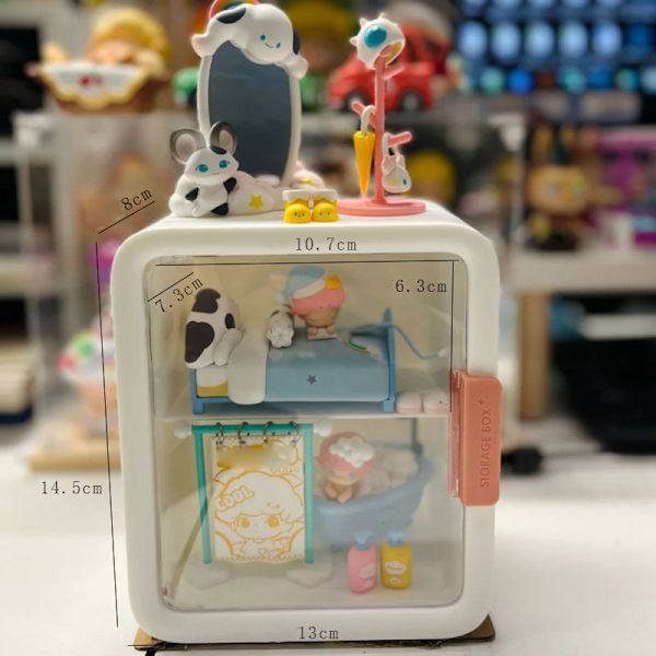 Dockhusrum Dockskåp Skåp Display Box Förvaringsväska 2 Layer Transparent Dörr Vit