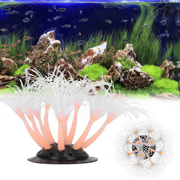 Kunstig Solsikke Korall Silikon Simulering Vandplante Akvarium Akvarie Dekoration Orange
