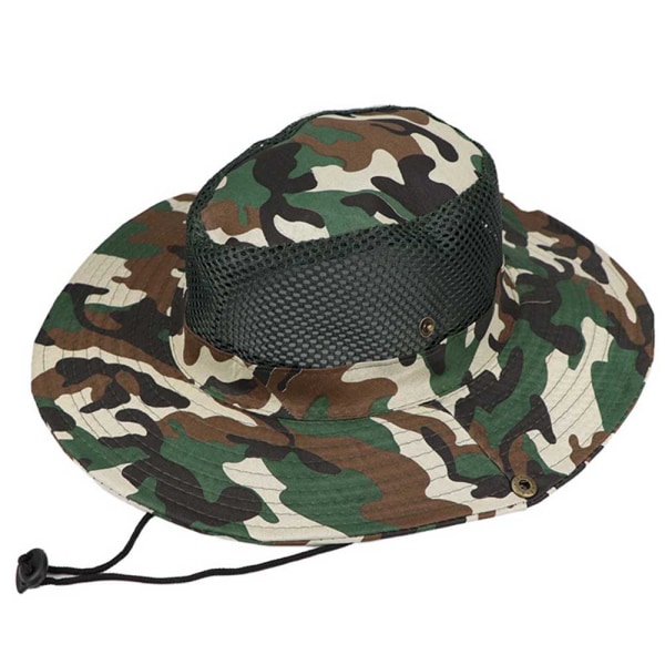 Bucket Hat Fishing Sun Protection Outdoor Fishing Cap Camouflage Mesh Dark Green