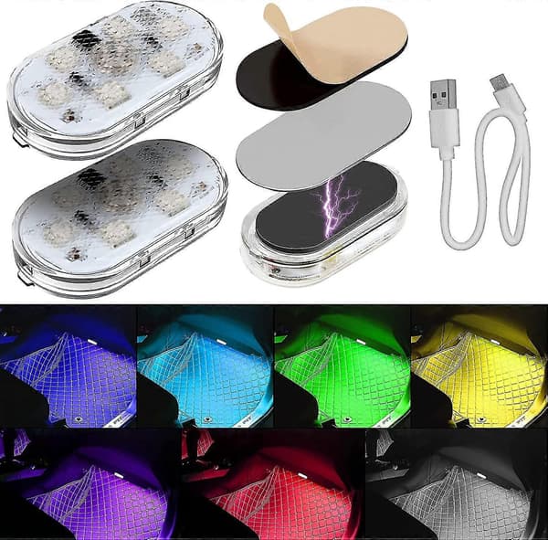 Bil-LED-lys, 2 stk universelle berørings-LED-lys for bilinteriør, USB-oppladbare LED-lys for bilinteriør