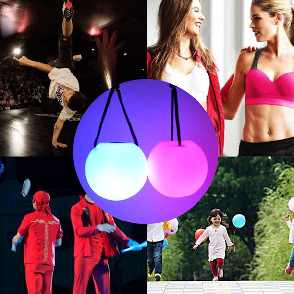 2 st Poi Balls LED Ball Balls 9 Mode 7 Color Light Poi Ball