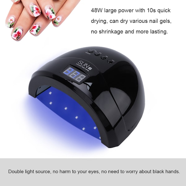 48W UV LED-lampa Nageltork Dual Light Source Gel Polish Lamp Light Manicure Curing Black US