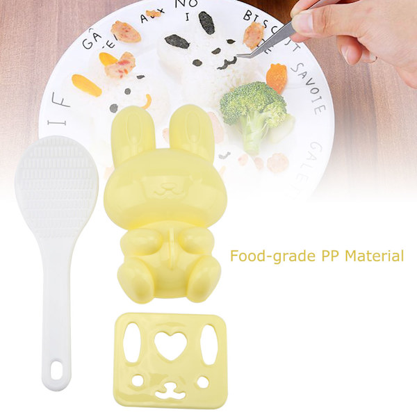 3 st Livsmedelskvalitet PP Tecknad Kanin Modell Sushi Risform DIY Hantverk Onigiri Make Tool (Gul
