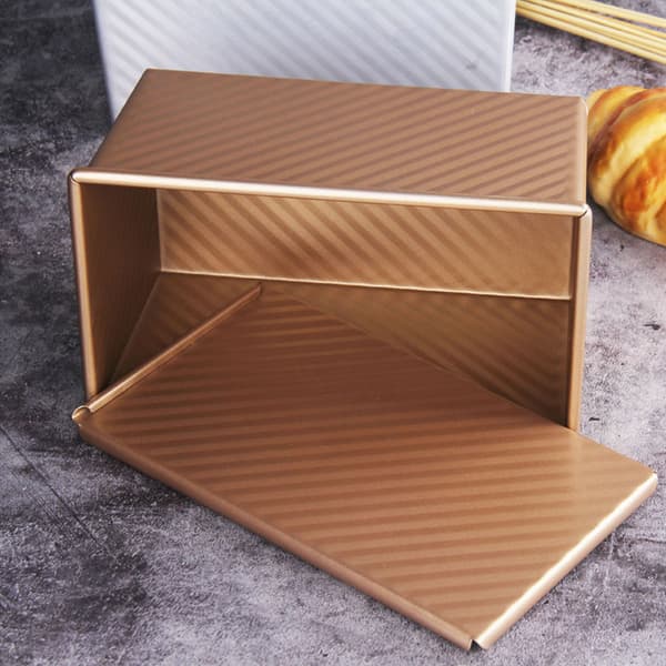 Baking Pan Bread Pan with Lid Nonstick Quick Release Coating Carbon Steel Ripple Rectangle Toast Box Bread Pan Gold