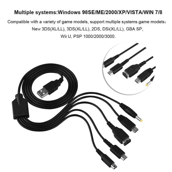 Multifunktions USB-opladerkabel til Nintendo NDS XL 3DS Wii U PSP