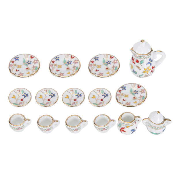 1:12 Dukkehus Kjøkken Miniatyr 15 stk Porslin Blomst Tekoppsett Dekor Collection (#3)