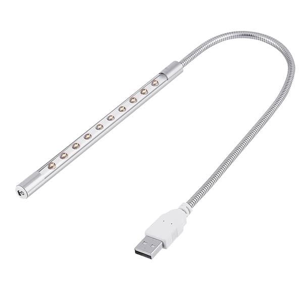 Stilig bærbar USB LED-lampe for PC/laptop - Sølv (10 stk)