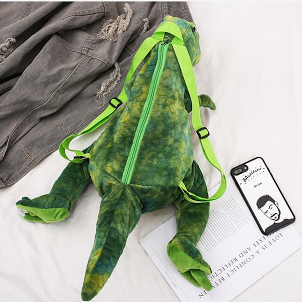 Dinosaurie-ryggsekk for barn Tegneserie 3D Dinosaurieform Myk plysj Barn Søt dyre-ryggsekk for reise skole Camping Grønn
