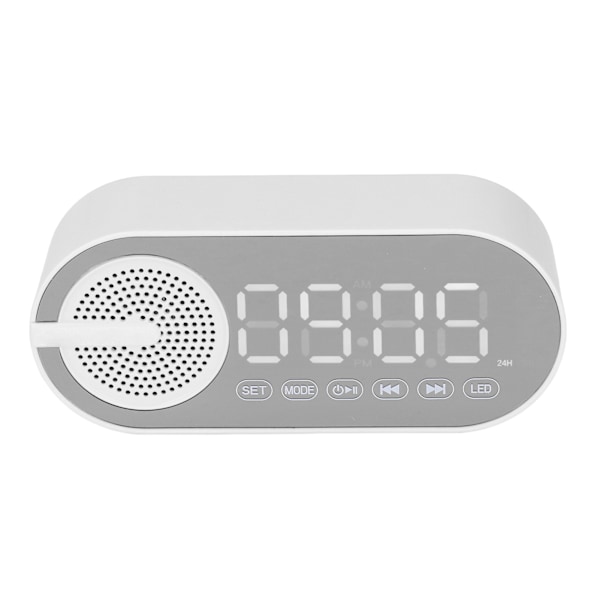 Bluetooth 5.0 Högtalare Spegelklocka Tung Bas FM Radio Uppladdningsbar Digital Väckarklocka med Färgglada Ljus Vit