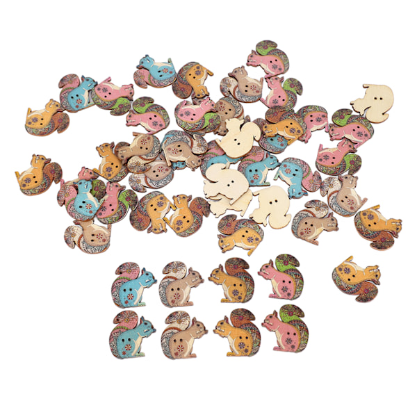 Håndverksknapper 3 cm Lange, Robuste Treknapper i Retro Dyrestil, Assorterte Farger, Lette Treknapper for Sying, DIY-dekorasjon, Ekorndesign, 50 stk