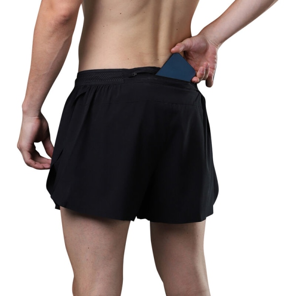 2 i 1 sportshorts för män Snabbtorkande shorts med dragkedja för Marathon Gym, modell: Black X-Large