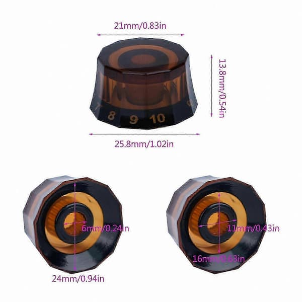 4-pack akryl gitarrknoppar volym tonhastighetskontroll för elbas 6 mm hål svart brun brown