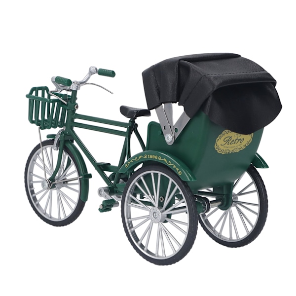 Rickshaw Modell Retro Design Dekorativ Interessant Legering 3 Hjul Rickshaw Skrivebords Ornament for Dekorasjon Grønn