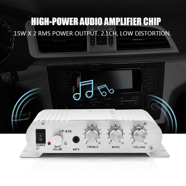 Sølv Mini HiFi 2.1 Stereo Bass Forsterker