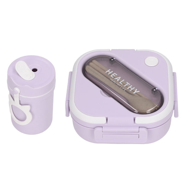 Lunchlåda Behållare Minimalistisk Söt Bärbar Läcksäker Bento Box med Cup Ätpinnar Sked för Studenter Arbete Lila