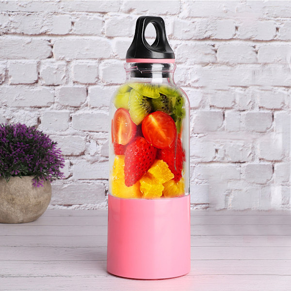500ML elektrisk juicepress Bärbar Grönsaker Fruktjuicemaskin Automatiskt verktyg USB Uppladdningsbar Smoothie Mixer Flaska Rosa 500ML