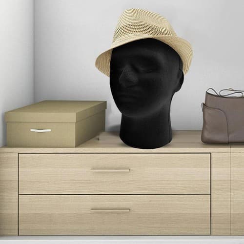 Sort mandlig skum mannequin hovedmodel hat paryk briller display