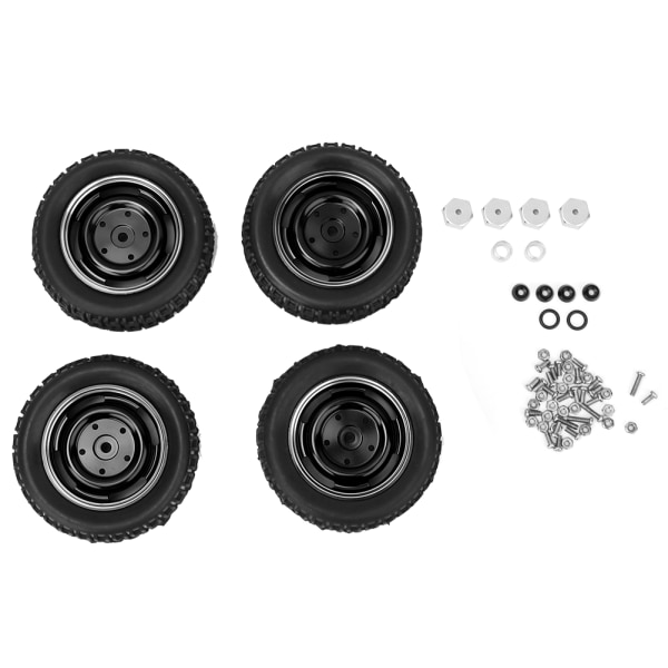 Metal 4-huls U-formet Dæk Gummi Dæk Aluminium Legering Fælge Passer til MN D90 MN-91 FJ-45 (Sort MN-024BL)