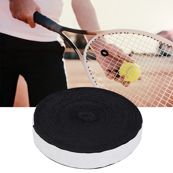 10M polyesterfiber svedabsorberende Anti-slip badmintonketcher grebtape Åndbar blød håndfølelse Tennisbat svedbåndsomslag (sort)