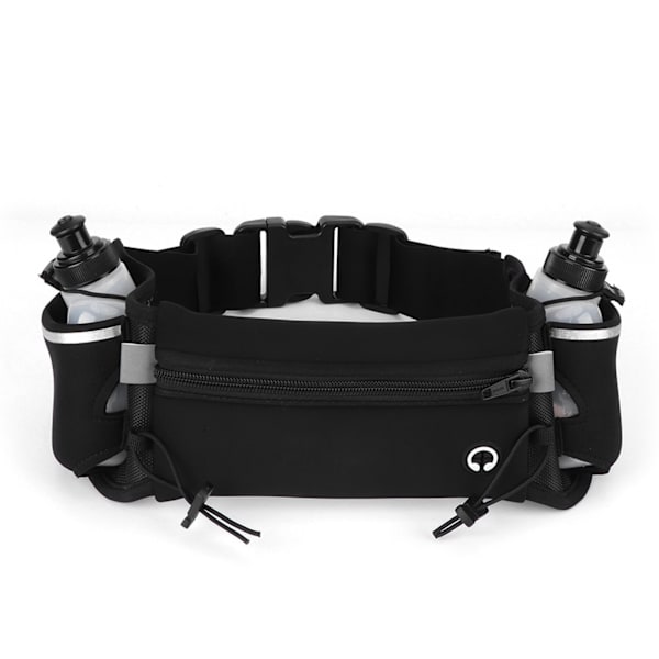 Löparbälte med vattenflaska Utomhussport Vattentät midjeväska Bottle Set Black