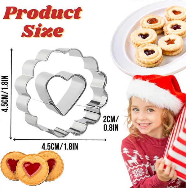 Crethinkaty 9-delers mini Linzer kakeformer | Rustfritt stål | Juletre | Pepperkakemann | Snømann | Elg for vinterbaking