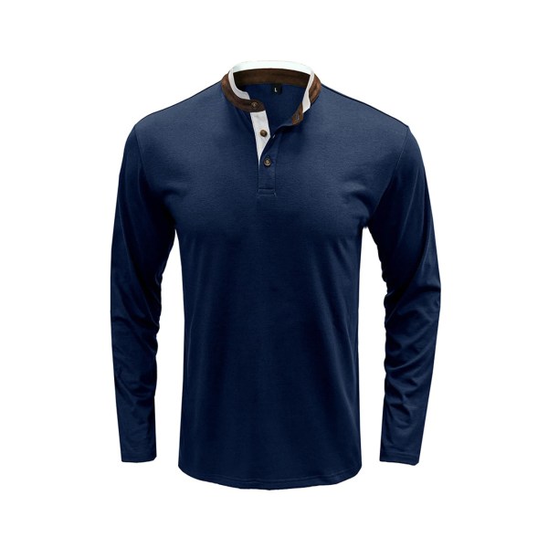 Henley skjorter Slim Fit strikket genser vintergenser Behagelig underskjorte-Marine S