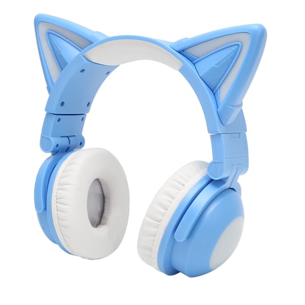 Cat Ear Bluetooth Headset Stereo Cute High Sensitivity Built-in Microphone Adjustable LED Kids Headset with 3.5mm Cable Blue