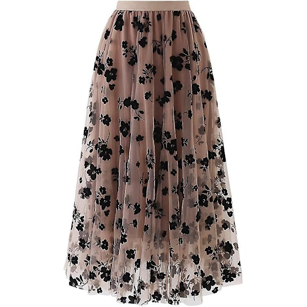 Blomsterprint Mesh A-linje Tulle Midi Skjørt til Kvinder
