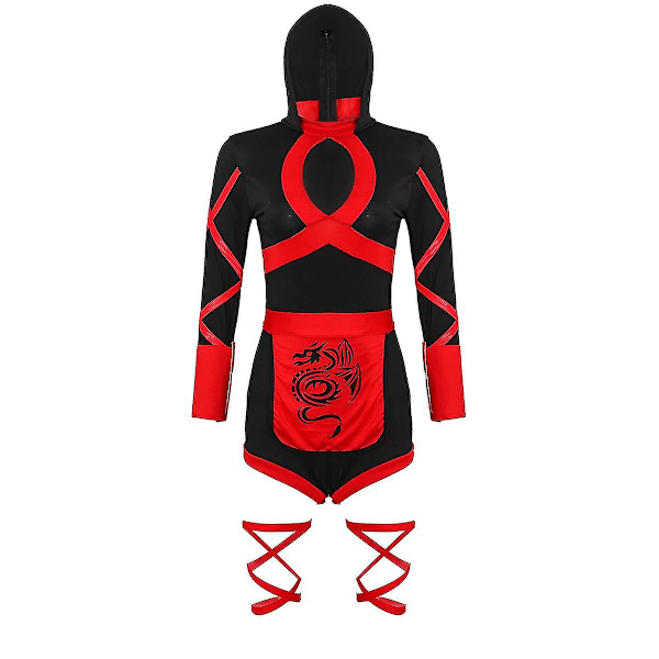 Halloween Dragon Ninja Cosplay Jumpsuit för Kvinnor Samurai Kostym Lady Fancy Dress Röd