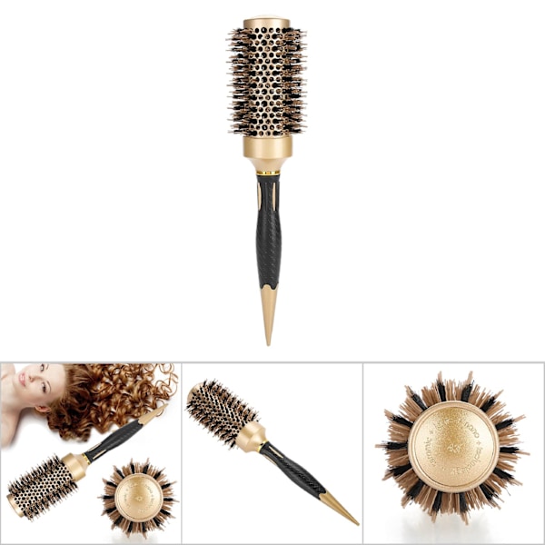 Bärbar Anion Antistatisk Rund Hair Kam Salon Styling Borste Guld & Svart (43mm)