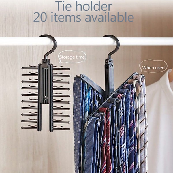 Tie rack with 20 rows, multi-functional with non-slip clips, 360-degree rotation tie rack