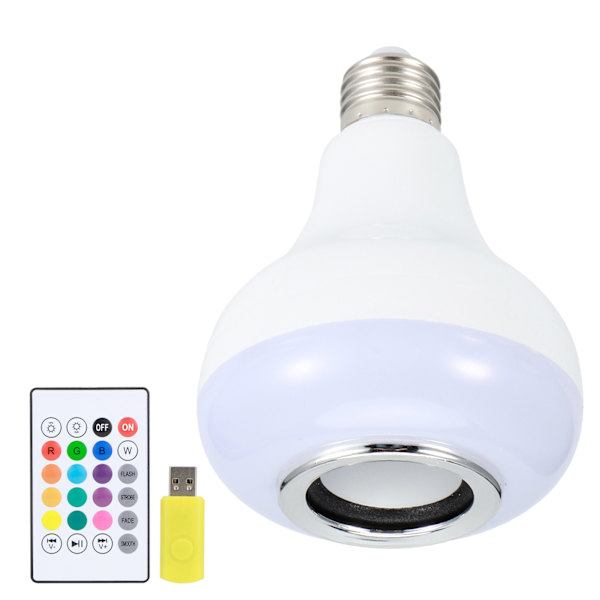 12W E26 RGB Trådlös högtalare med kullampa med färgskiftande kula med U Disk 24-knapps fjärrkontroll