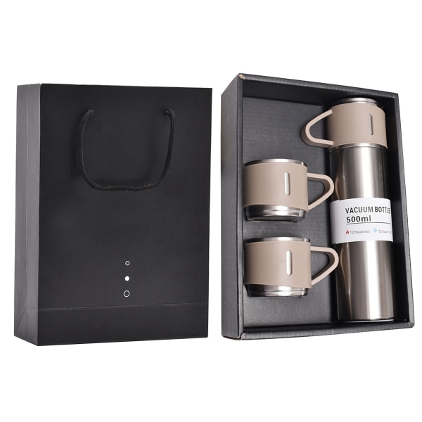Vacuum Flasks Set Stainless Steel with Handle Portable Insulated Cup Set for Home Business Office Steel Color