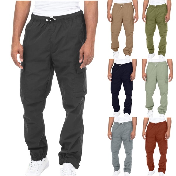 Miesten Cotton Fashion Cargo Pants tummanvihreä L