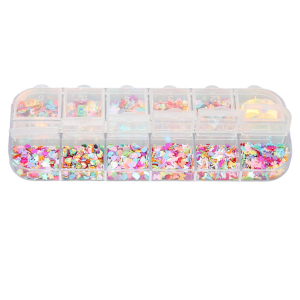 12 Fack Färgade Paljetter 4st Nagelglitterflingor DIY Dekaler Konfetti Konst Glitter Paljetter