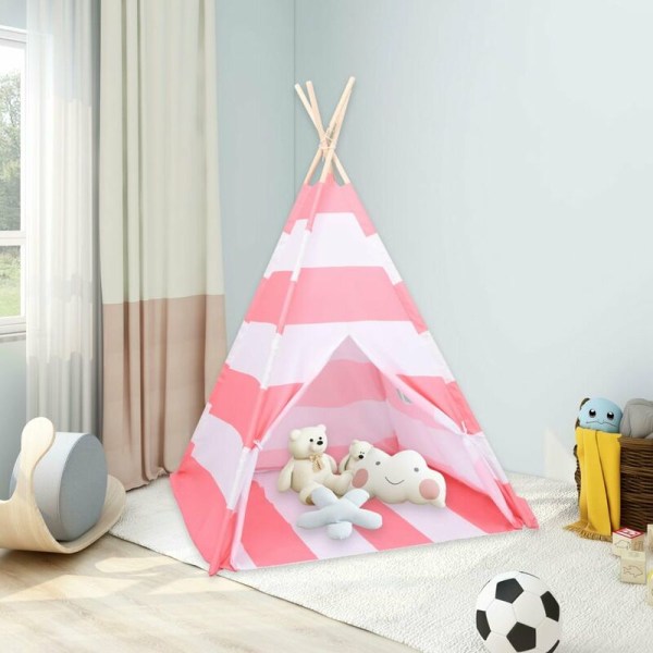 Tipi-telt og -taske til børn Peach skin Stripes 120x120x150cm