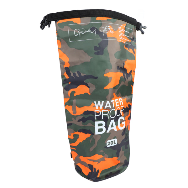 Vattentät torr väska polyester PVC lätt hopfällbar bärbar rulltopp torr väska för simning orange kamouflage 20L