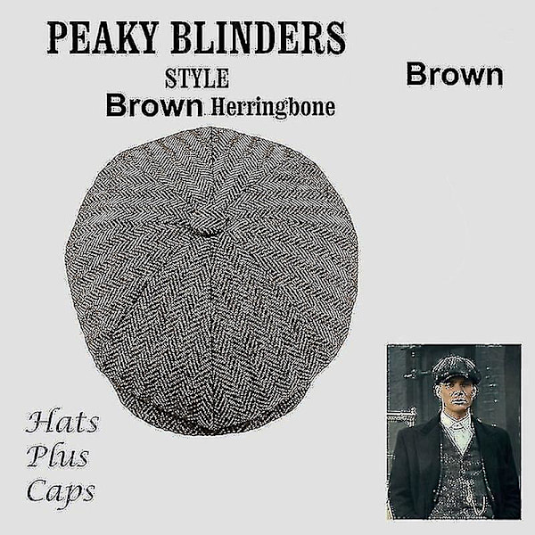 Herrar Newsboy Cap Ullbland Herringbone Tweed Vinterhatt - Mörkgrå