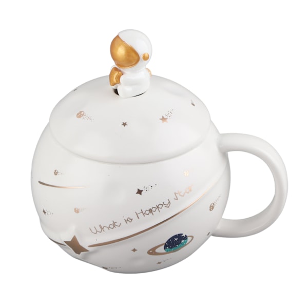 400ml Søt Nyhet Astronautmugg Ergonomisk Håndtak Keramisk Kopp med Lopp Skje for Kaffe Te Melk Hvit