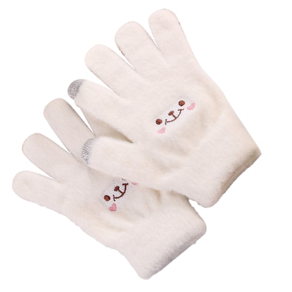 Vinter Touch Screen Hanske Smile Face Design Elastisk termisk varm strikket hanske for kvinner Jenter Hvit